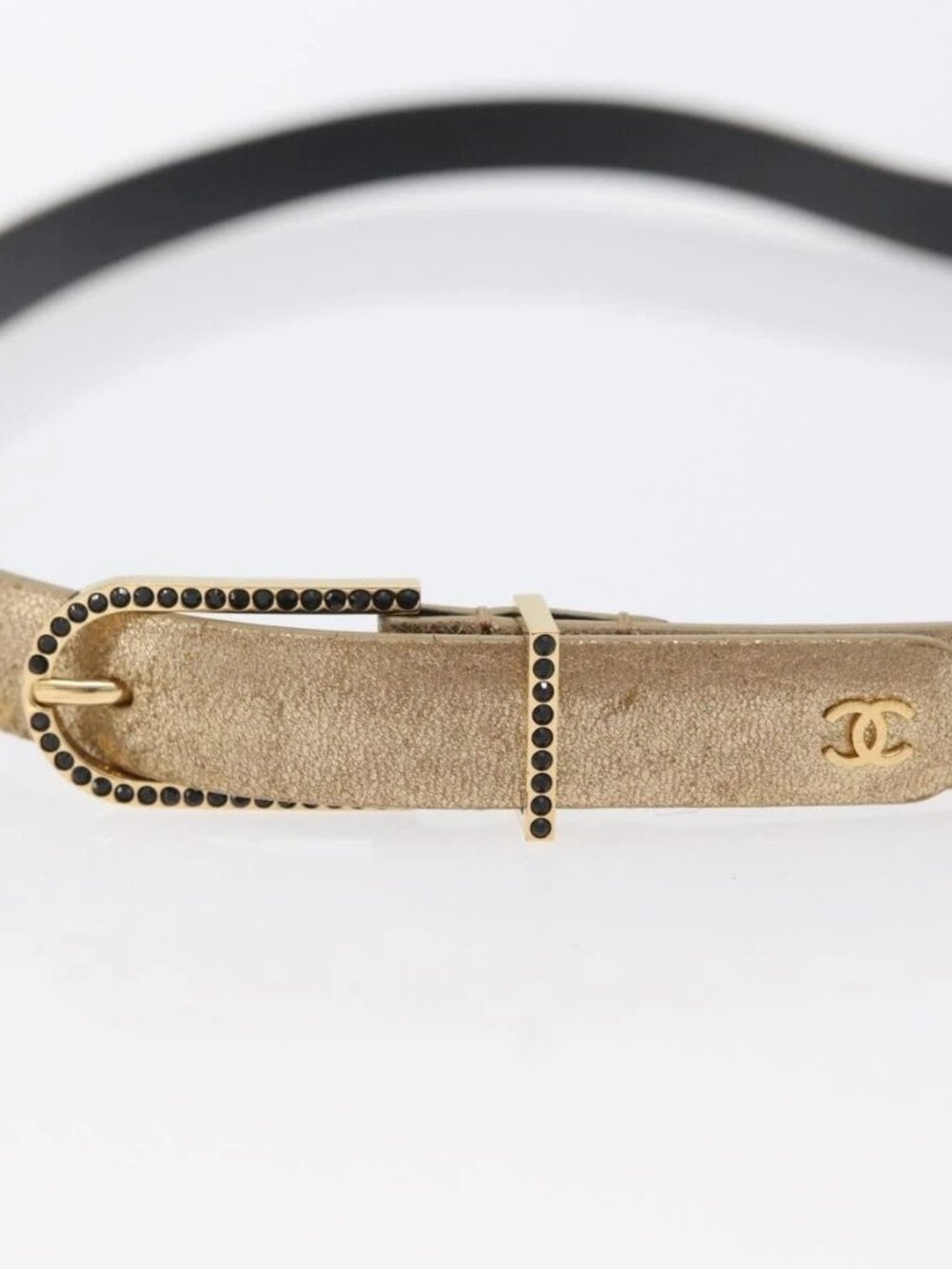 CHANEL Belt Leather 33.5" Gold CC Auth 172424A - Picture 5 of 9